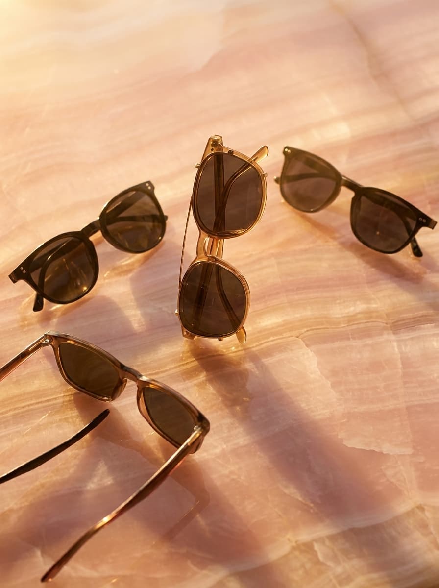 sunglasses photoshoot in Pink Onyx — Exotic Luxury, Golden Hour style