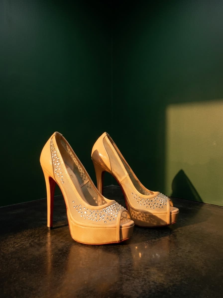 heels photoshoot in Hunter Green Studio Corner, Golden Hour style